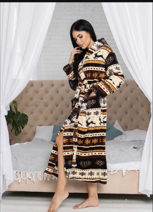 Женский махровый халат Romance / Халат с капюшоном на запах XL-6XL