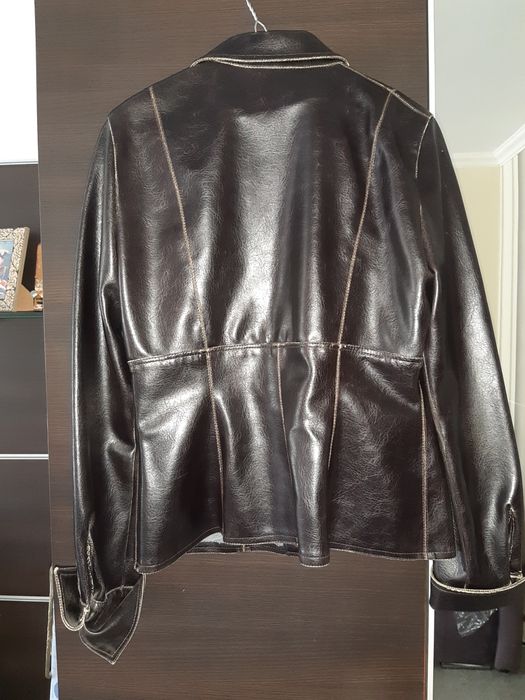 Кожанный, стрейчевый пиджак