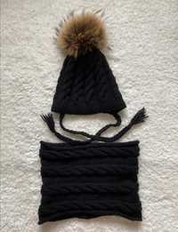Шапка шапочка шарф снуд вязаная набор  Zara ручная работа
