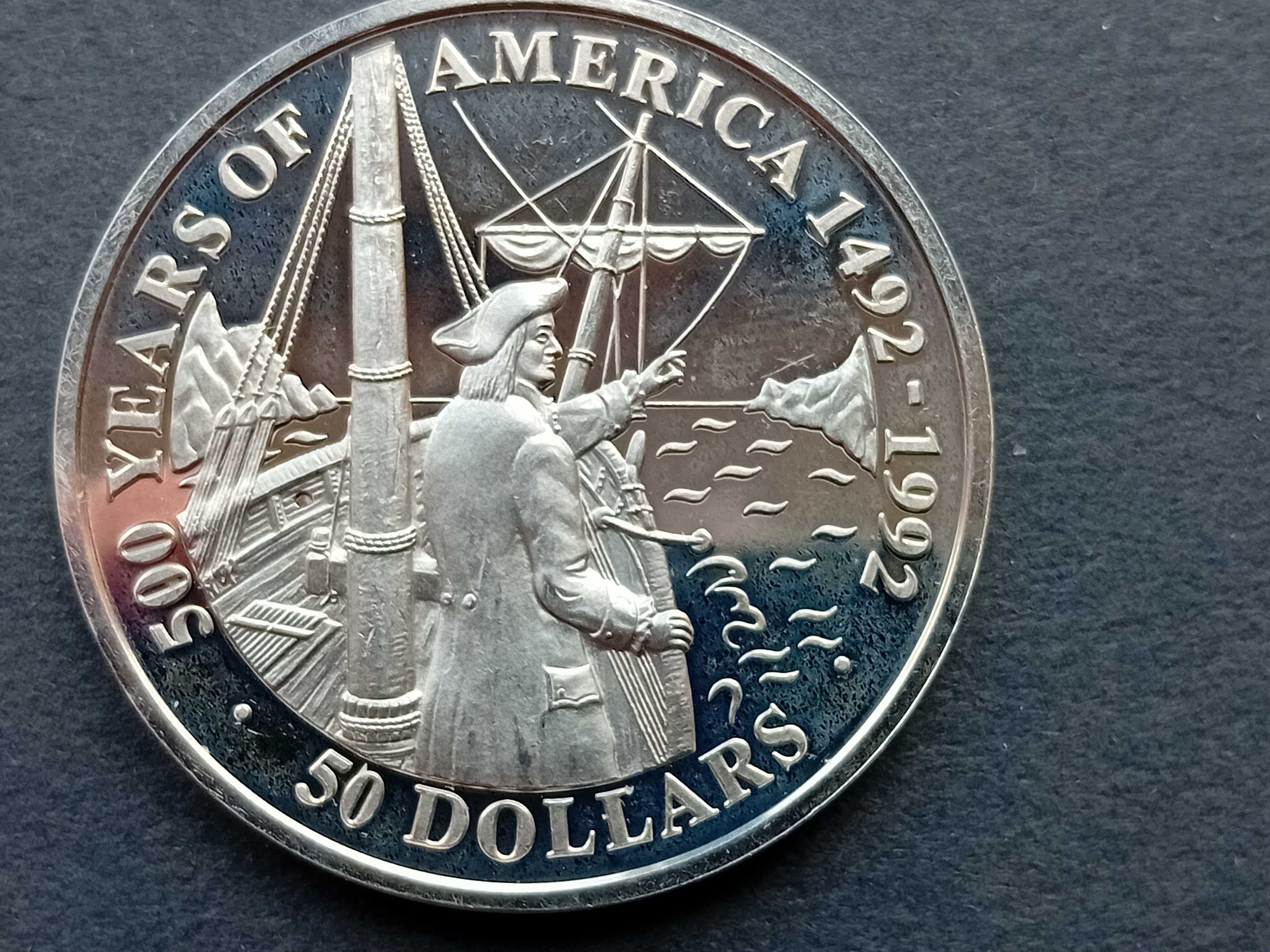 3 moedas 50 Dollars 1989/91/92 Elizabeth 500anos América prata 0,999