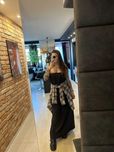 Long black dress with corset lacing on the back