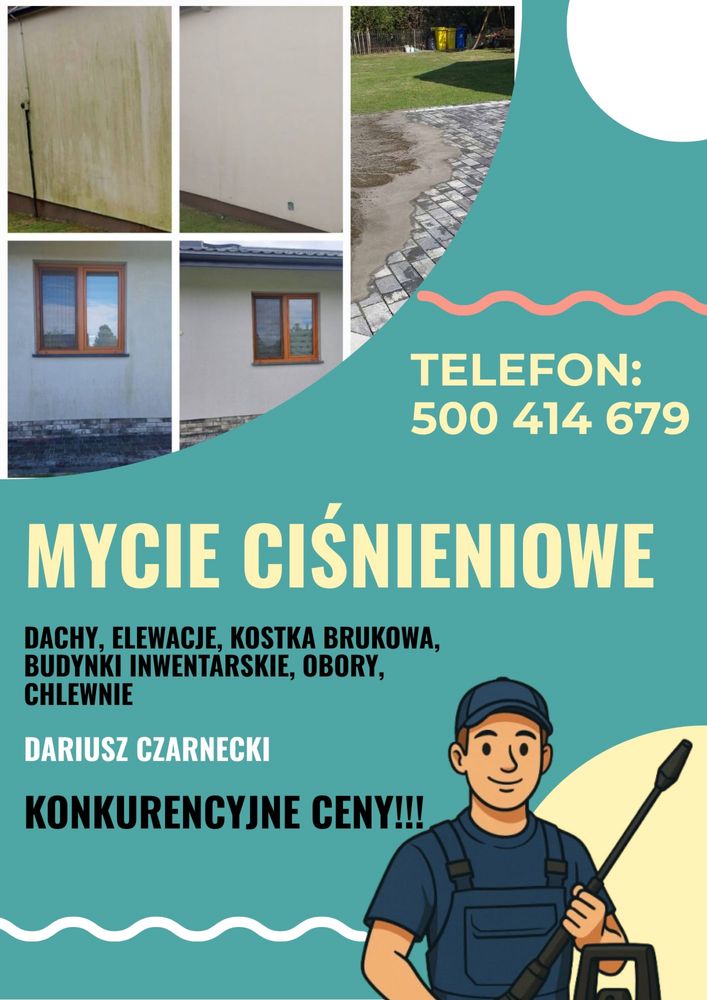 Mycie elewacji, dachów, kostki brukowej, budynków inwentarskich  obory