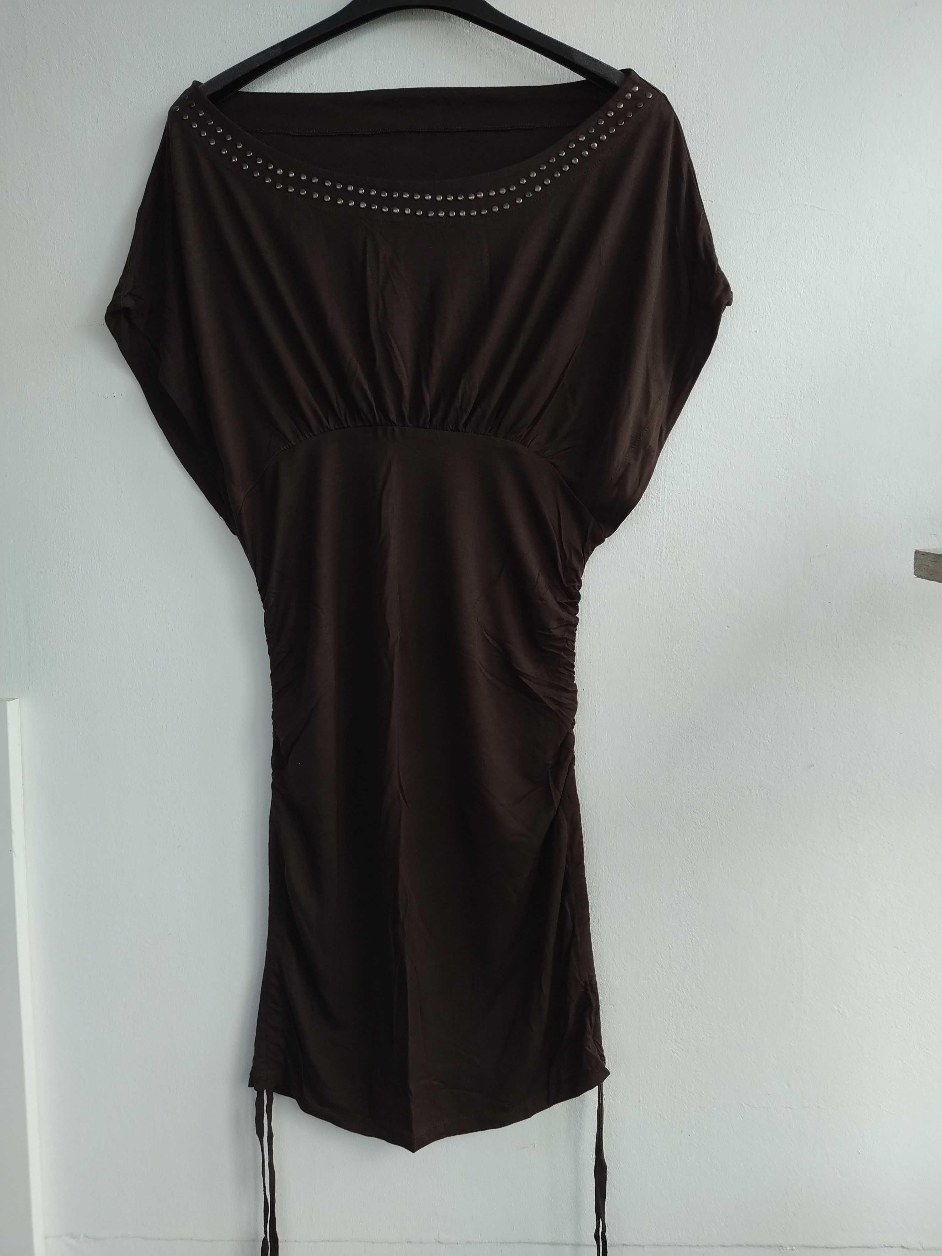 Túnica / vestido castanho com tachas - Tamanho XL