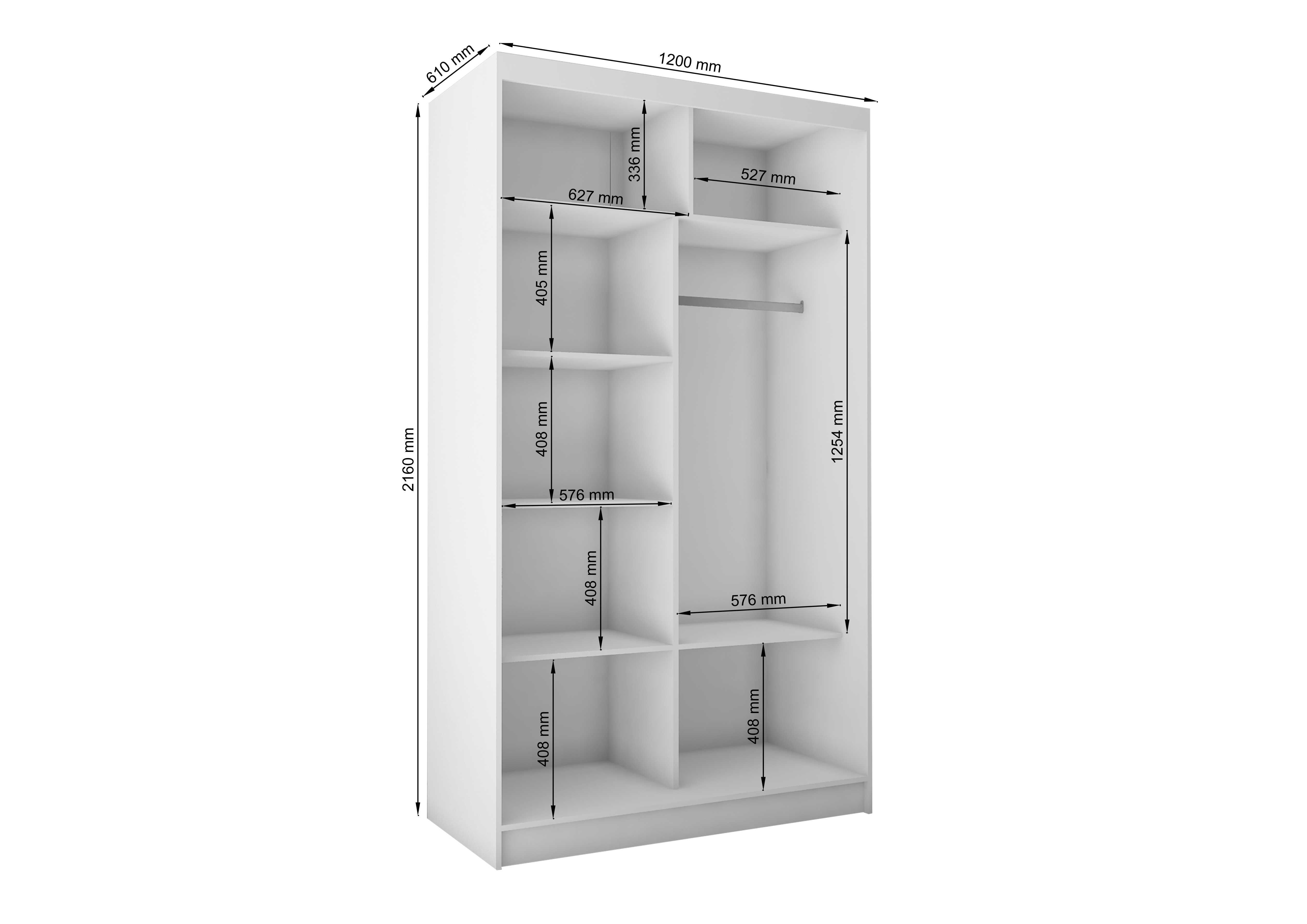Szafa dwudrzwiowa lustrem dąb sonoma artisan biała czarna szary 120cm