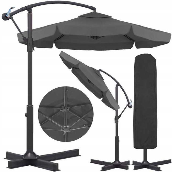 Parasol ogrodowy z wysięgnikiem, duży, stabilny DM szary 350 x 250 cm