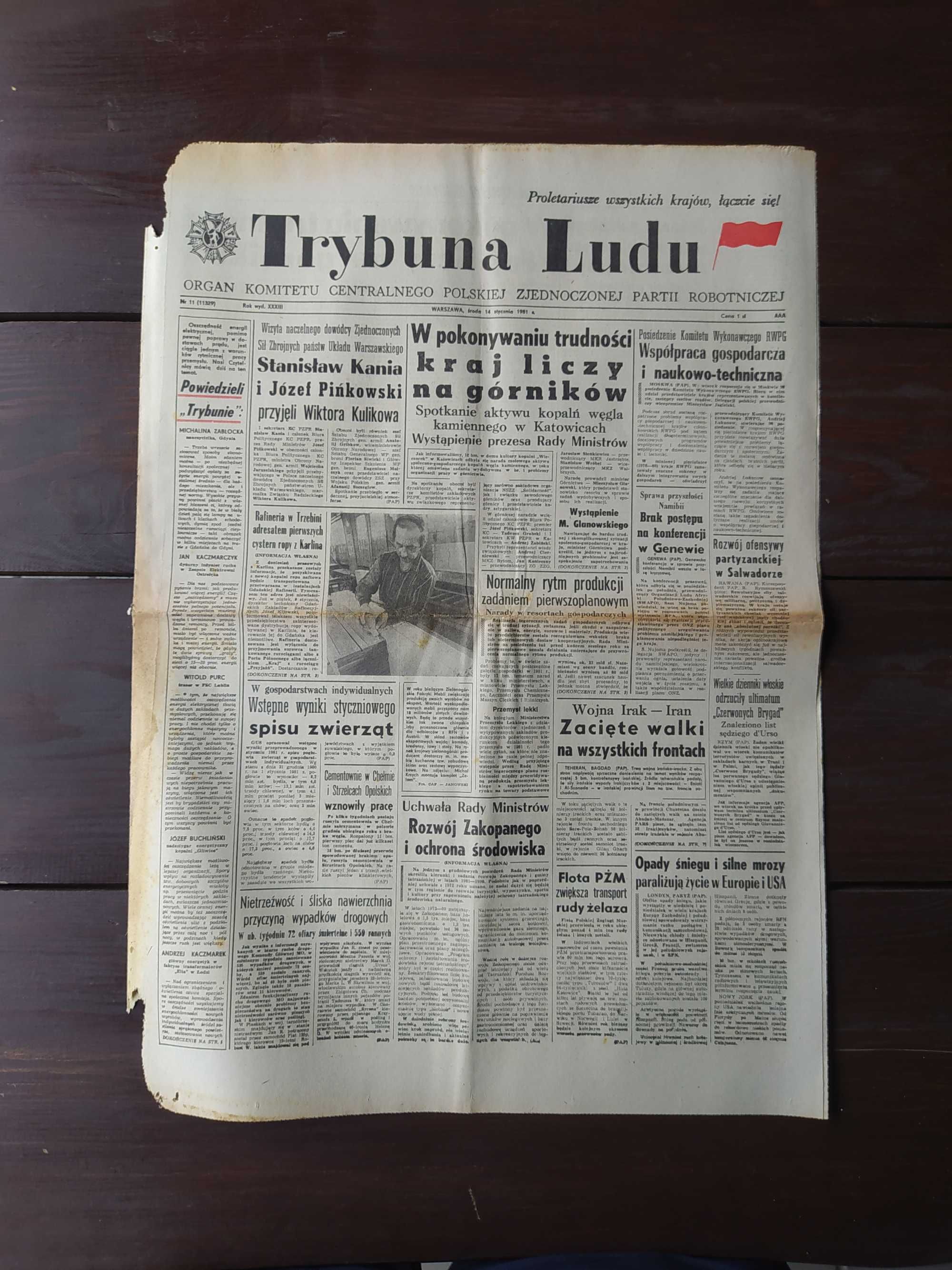 Gazeta TRYBUNA LUDU Nr 11 (11329), 14 I 1981r. PRL