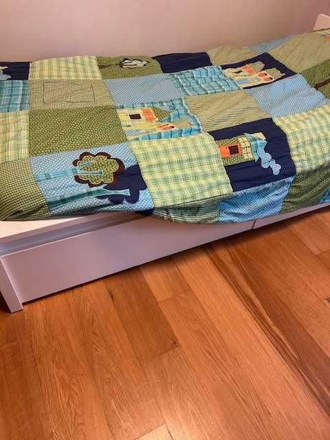 Cama alta de solteiro c/2 cx arrumação, branco/Luröy, 90x200 cm (MALM)