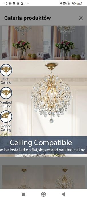 BESTIER Złoty nowoczesny żyrandol wiszący kryształ kropla deszczu oświ