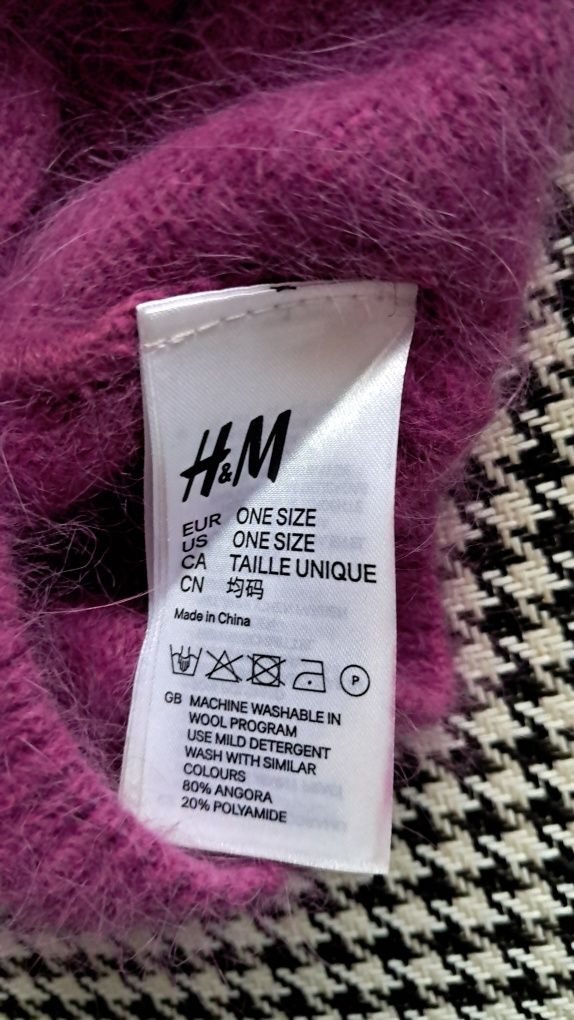 H&M mięciutki beret czapka z angory | fuksja | kokardka | R uniwersaln