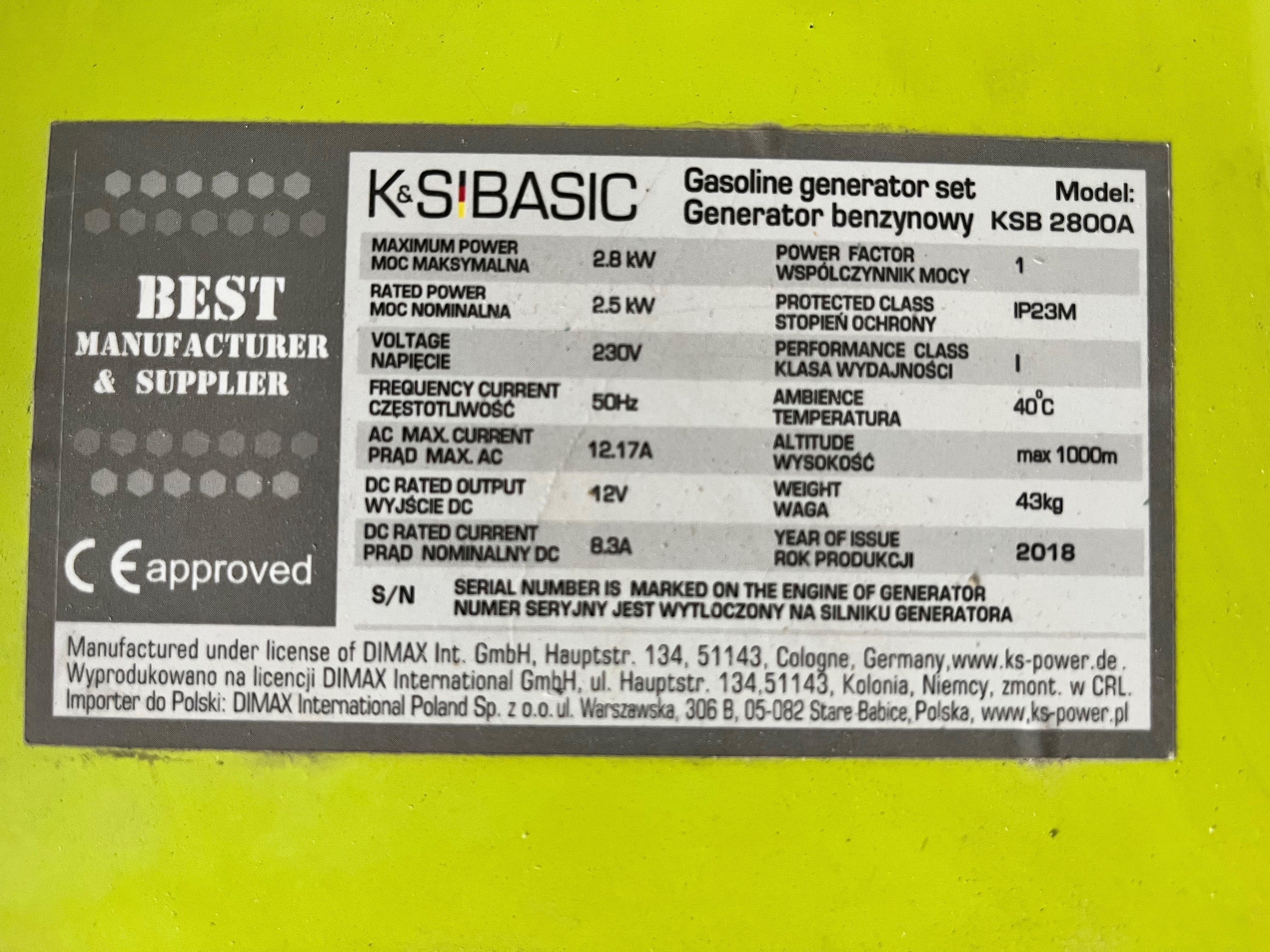 Sprzedam agregat prądotwórczy K&S Basic