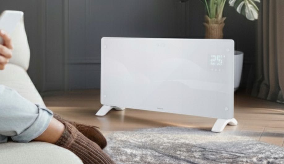 Grzejnik elektryczny szklany konwektorowy Glow 2500W LED WiFi biały fv