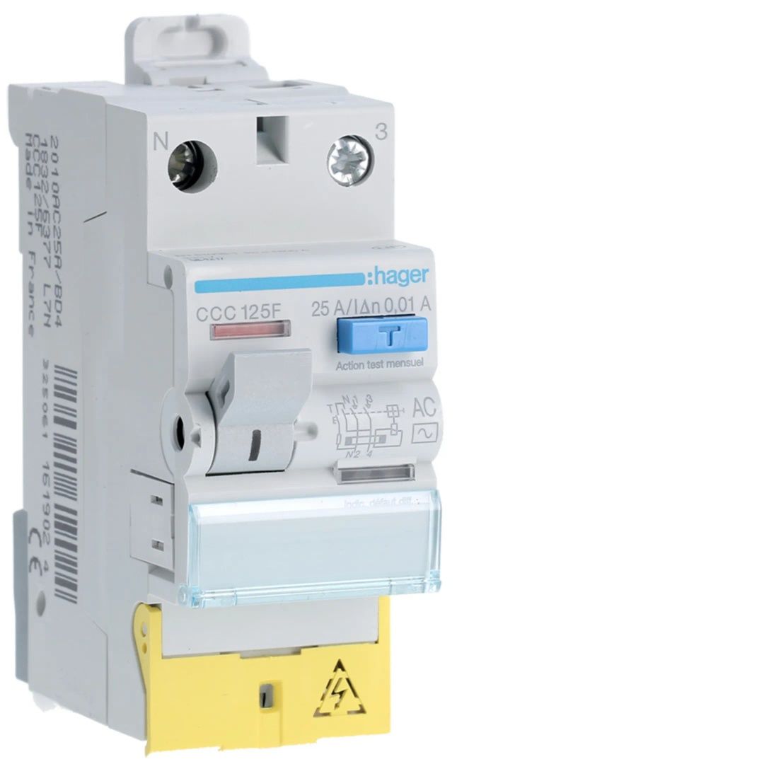 Interruptor Diferencial HAGER 1P+ N 25A 10MA AC c/Bornes