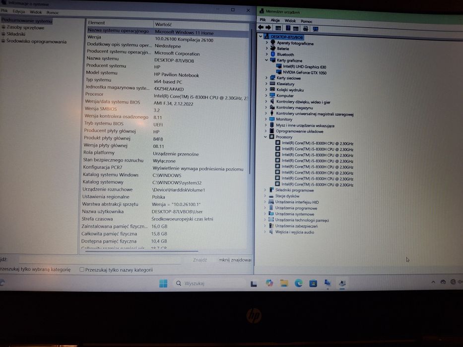 Laptop gamingowy HP Pavilion 16gb ramu, 1TB SSD, GTX1050, i5-8300H