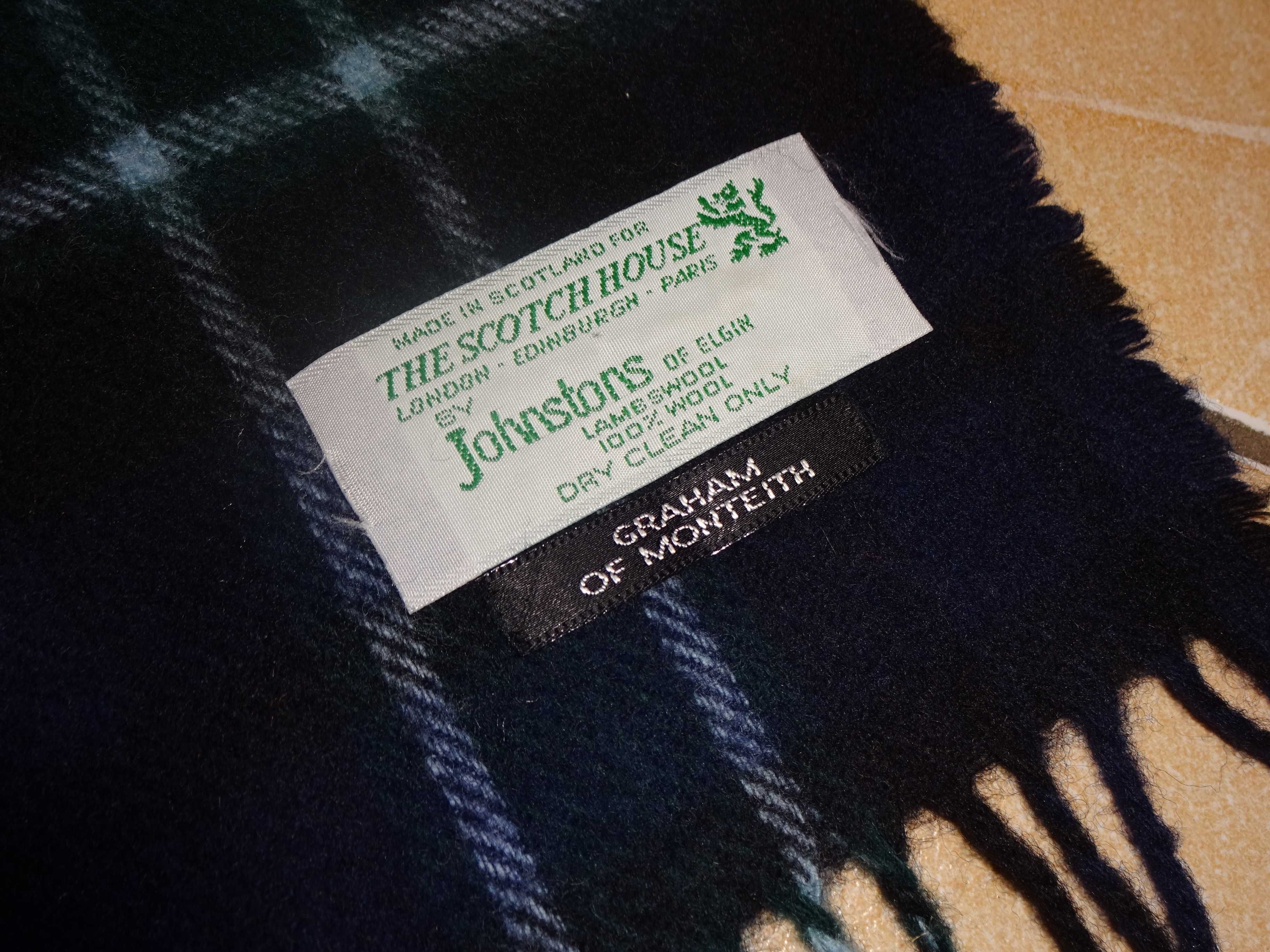 Johnstons of ELGIN Lambswool 100% Wool TARTAN wełniany szalik LUX