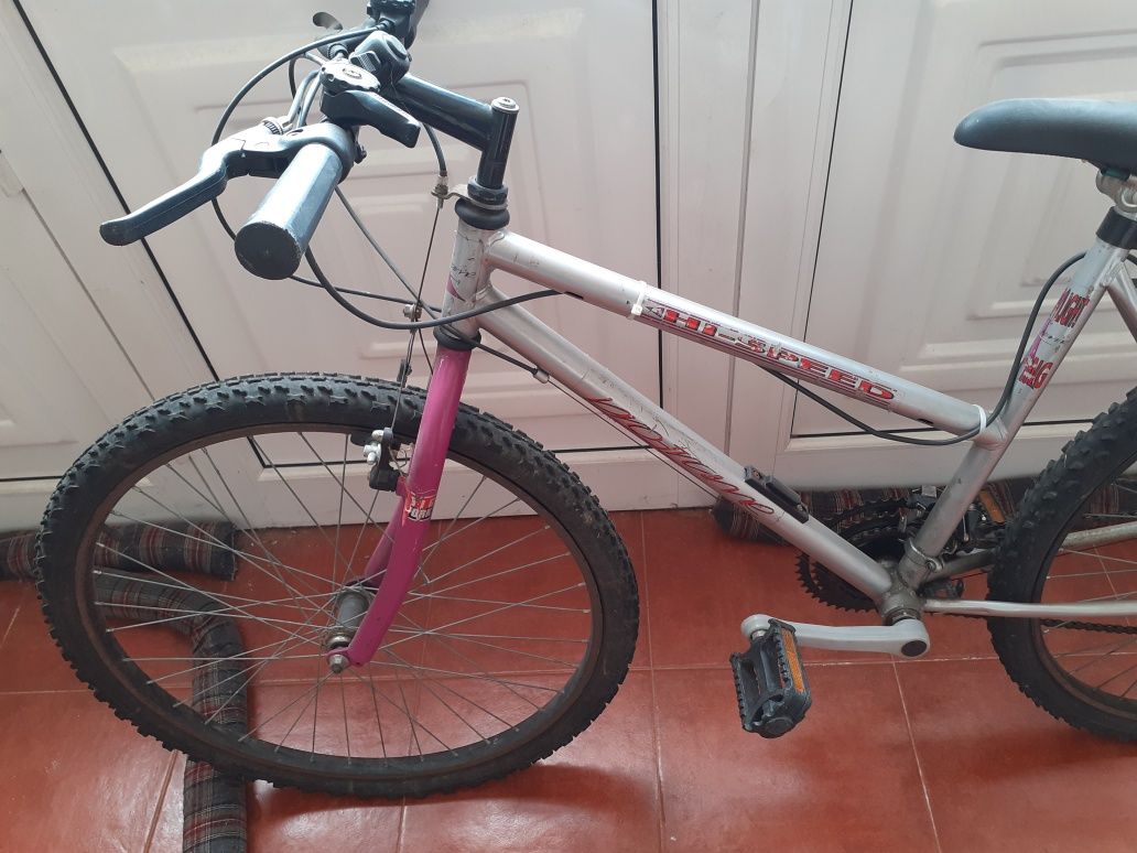 Bicicleta rosa e cinza