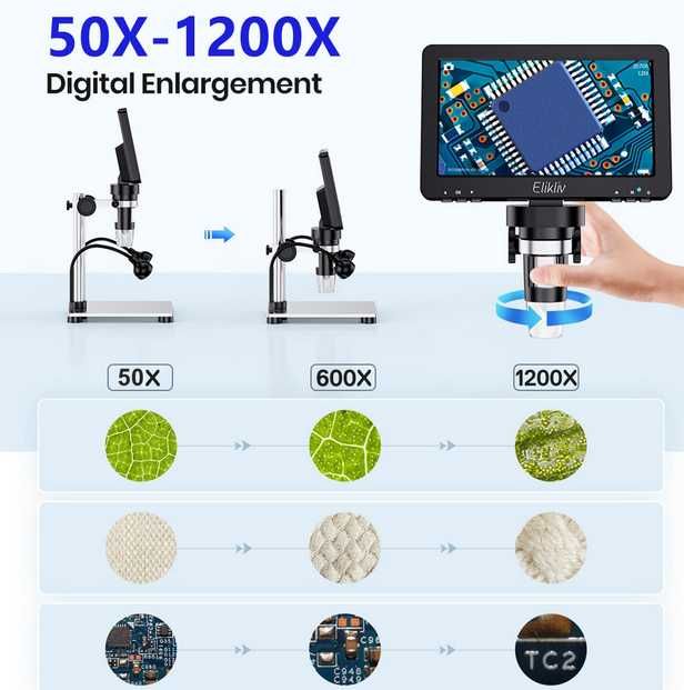 Microscópio digital LCD HD 7" 1200X, Eletronica