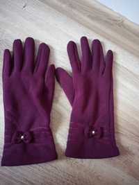 Rękawiczki jesienno-zimowe ocieplane rozmiar 8 damskie bordo elegancki