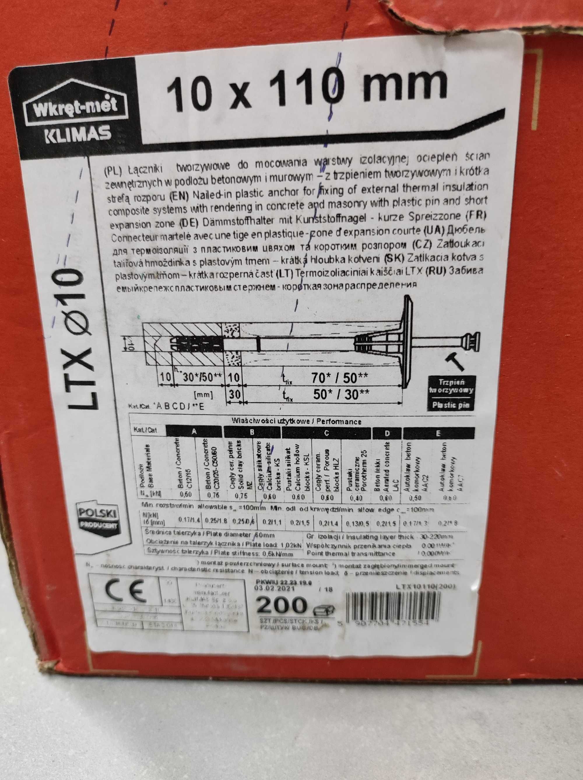 Kołki do styropianu LTX 10x220 LFN 10x300 LTX 10x110 LTX 10x70