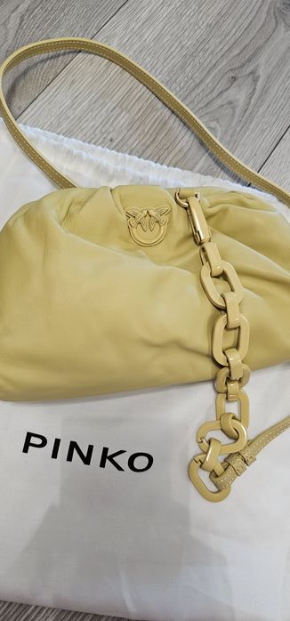 Torebka oryginalna Pinko bananowa mini chain żółta skóra skórzana nowa