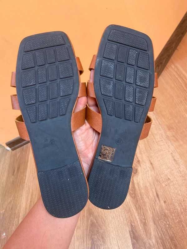 41 nowe klapki buty plaskie eko skora braz karmel