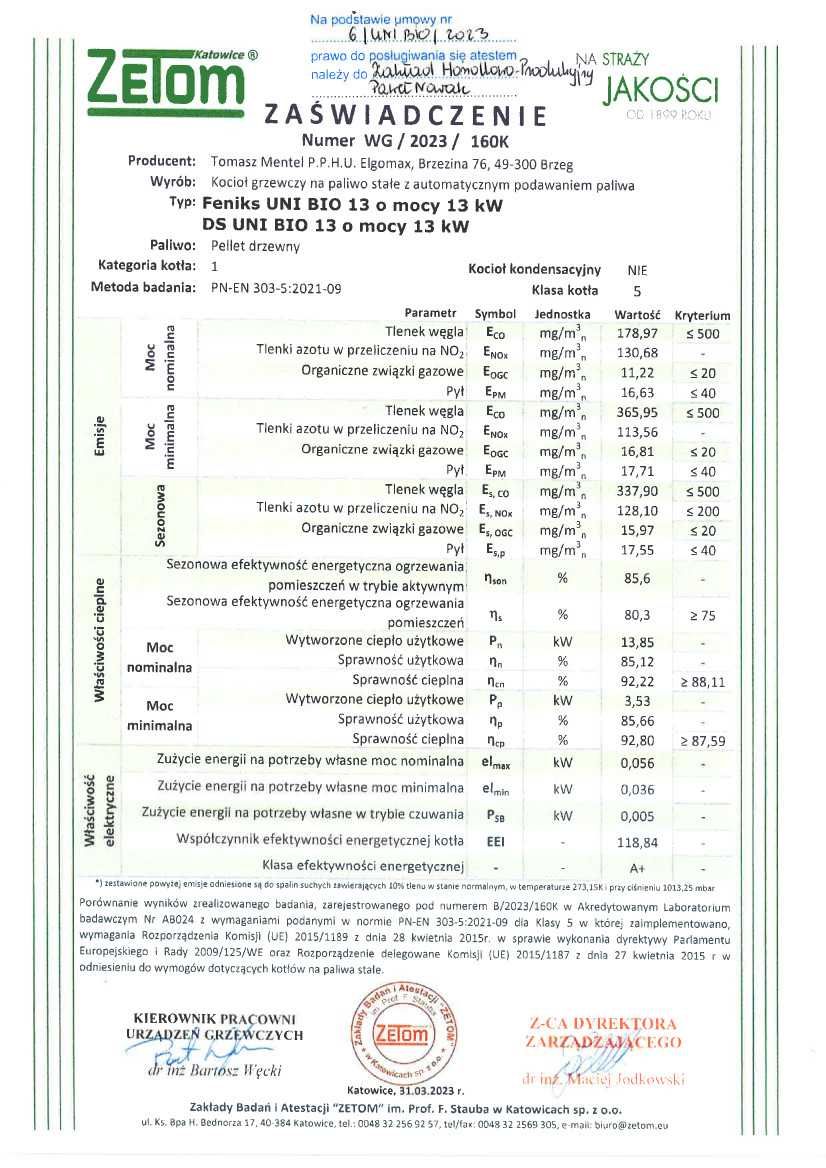 Kocioł kotły piece 5 klasa UNI BIO 13 kW na pellet