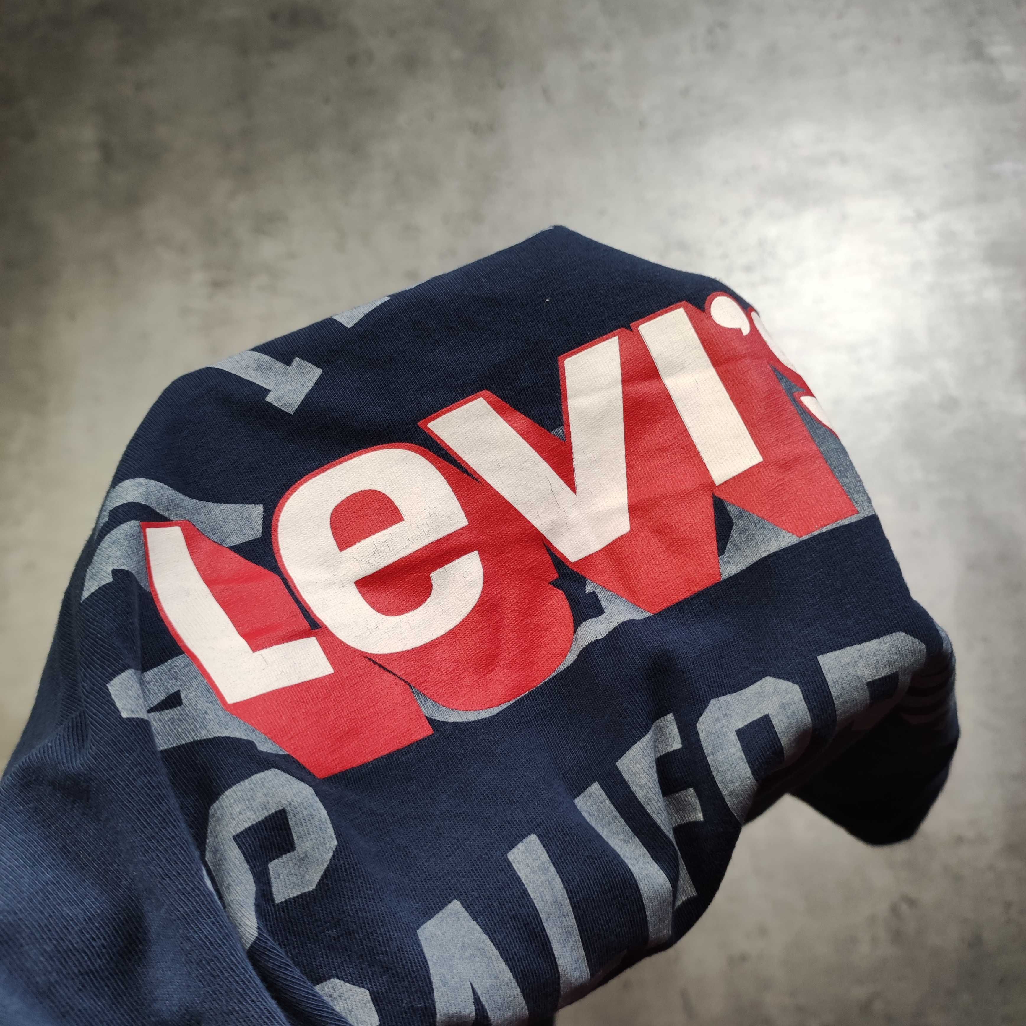 MĘSKA Koszulka PREMIUM Granatowa Levis Duże Logo Bawełna Nadruk Casual
