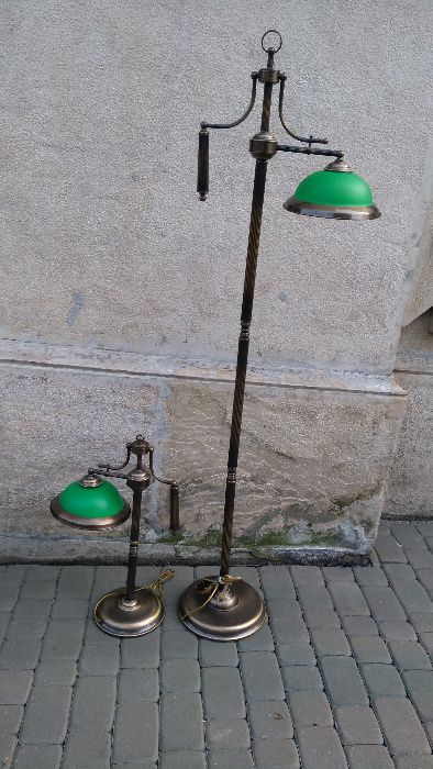 Komplet lamp stylowych , lampa biurkowa i lampa stojąca , metal , szkł
