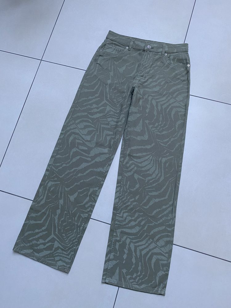 Spodnie H&M rozm. 34 (164) szeroka nogawka oliwkowe