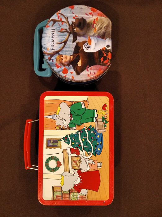 Babar e Frozen: malas de mão / lancheiras infantis em lata
