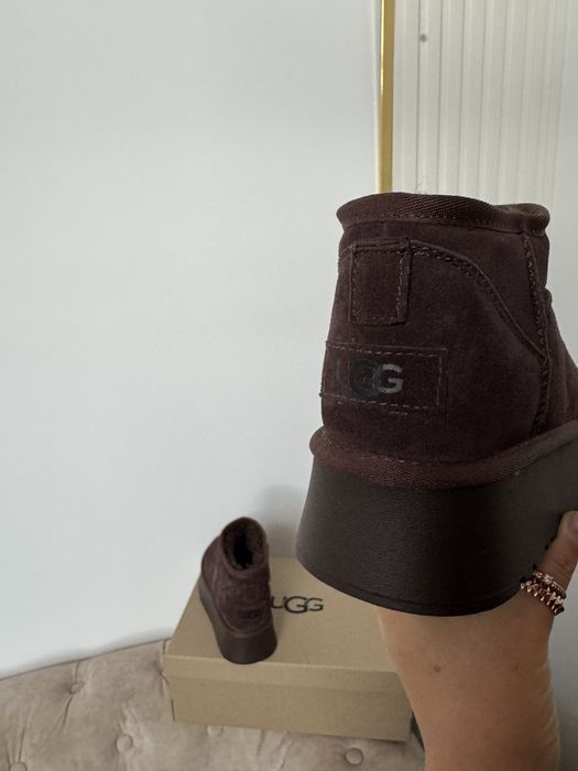 Ugg mini platform шоколад натуральний замш, овчина, фото вживу. Угги