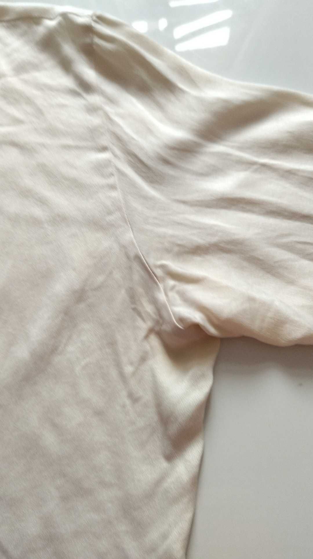 Elegancka Koszula bluzka ecru 100% jedwab, miedziane klamry