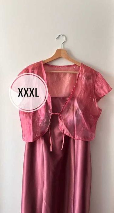 Różowa pudrowa długa sukienka na ramiączkach na wesele ślub 46 XXXL