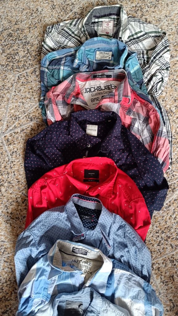 Zestaw 8 koszul męskich Jack&Jones, Leger, Reserved, H&M rozmiar L