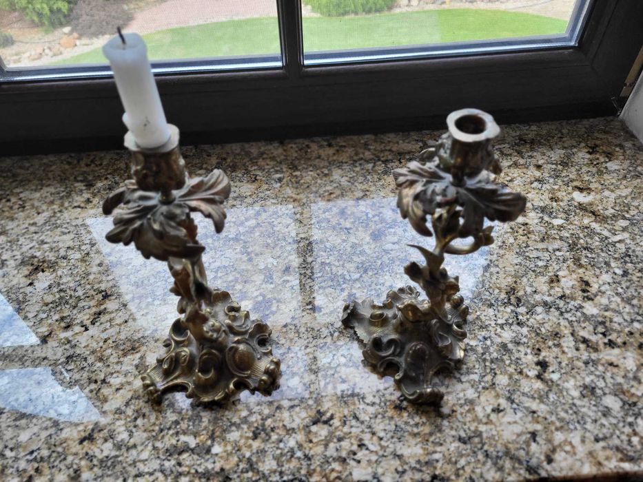 Dwa piękne świeczniki mosiężne stylowe