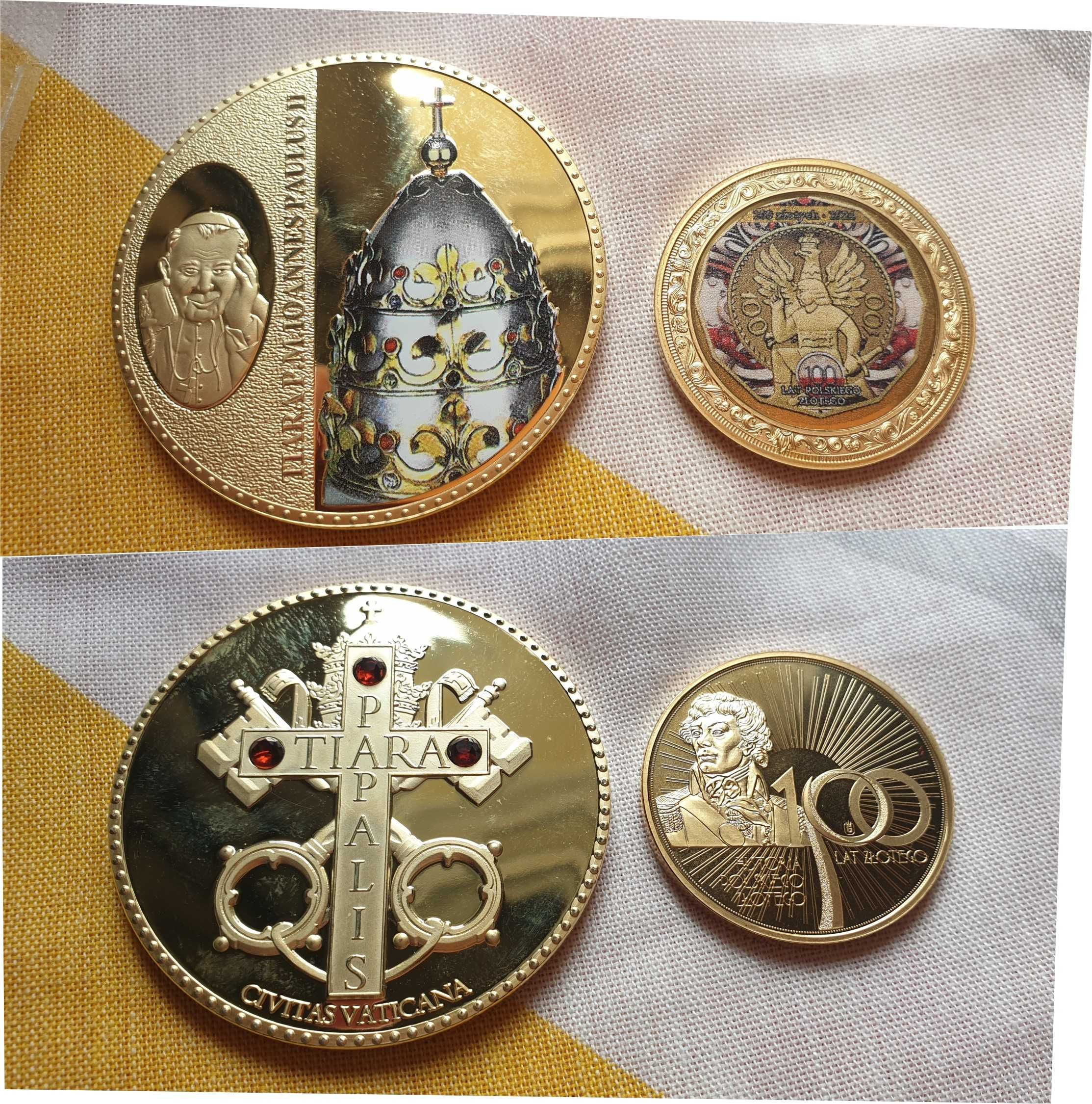 2 medale! Tiara JanaPawłaII i 100lat zł  Platerowane złotem Certyfkaty