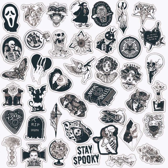 Наклейки стикеры черепа скелеты мистические символы готический стиль