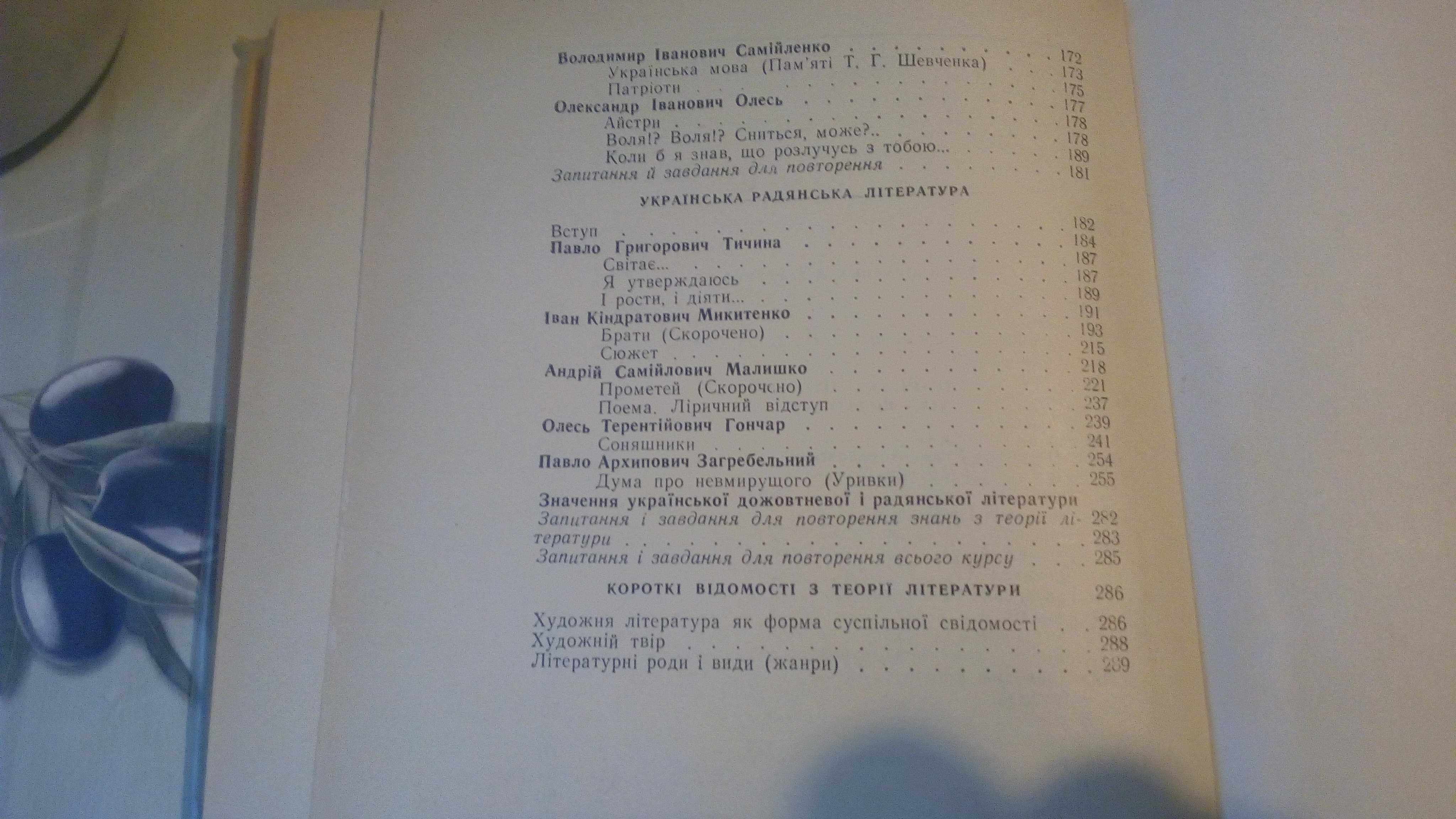 Підручник  Українська література  8 клас 1989 рік