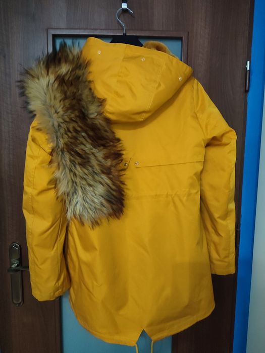 Kurtka zimowa damska, parka damska 2w1, żółta ocieplana, rozmiar L