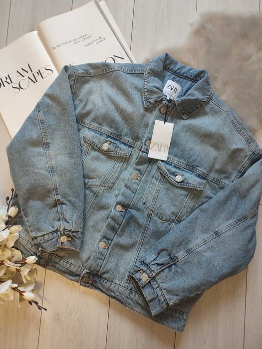 Теплая джинсовая куртка оверсайз Zara, XS-S, оригинал