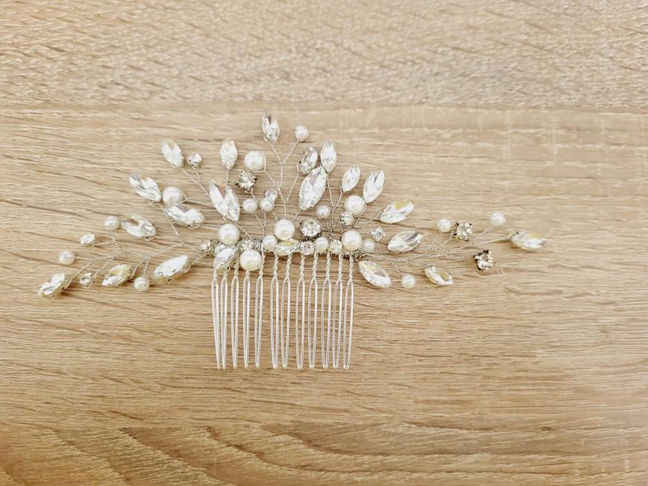 Ślub Ozdoba do włosów ślubna srebrna grzebień projektu Mia Mondo