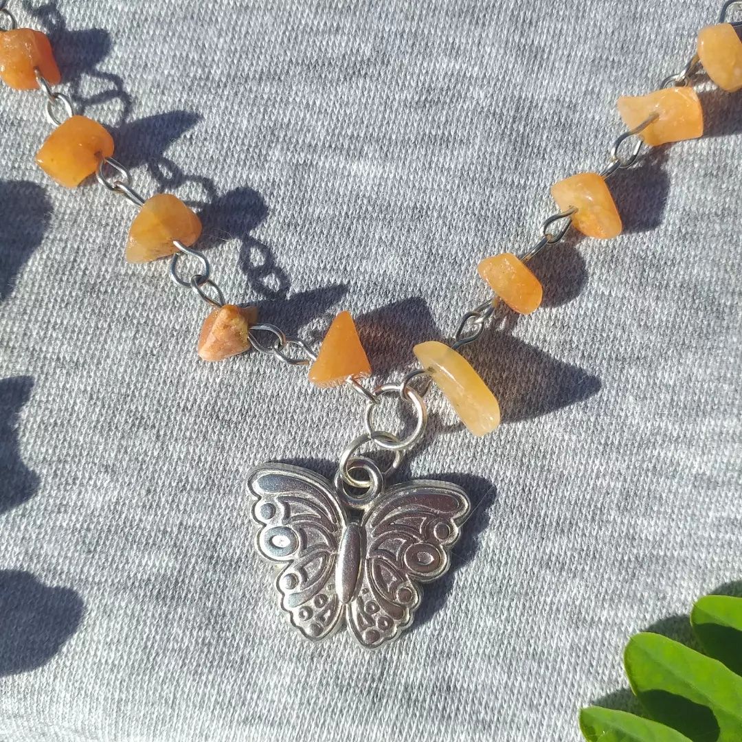 Naszyjnik wisior handmade pomarańczowy awenturyn motyl aesthetic