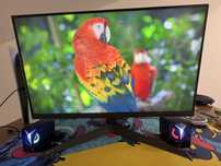 Monitor ultra gear + mini caixa de som + tapete de mesa