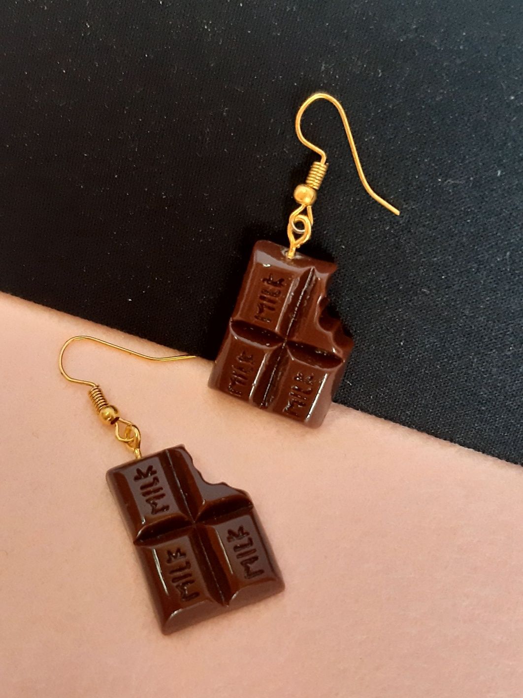 Kolczyki wiszące czekolada jedzenie słodkie lekkie choco tabliczk