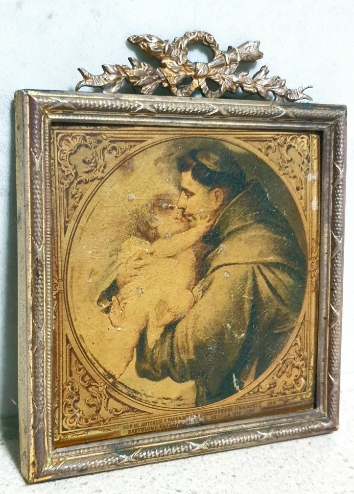 Lindissima antiga imagem de Santo Antonio em moldura Dona Maria