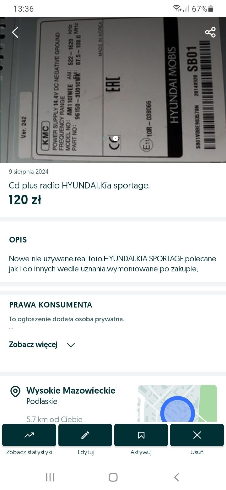 Radio nowe.wymontowane po zakupie auta.