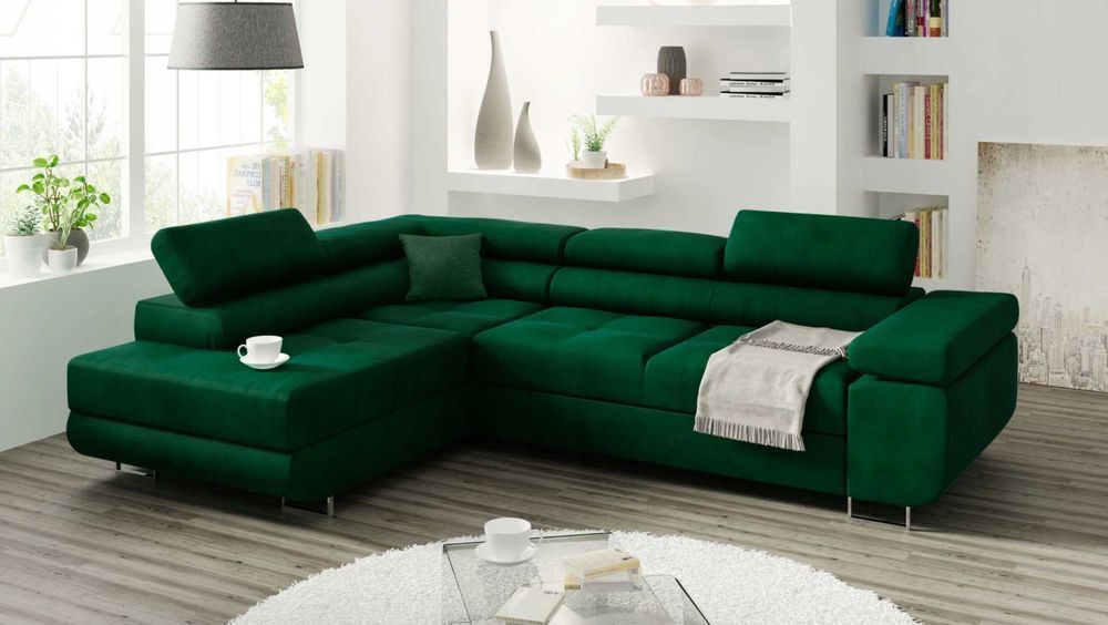 Rozkładany narożnik MALMO L duża kanapa sofa Regulowane Zagłówki łóżko