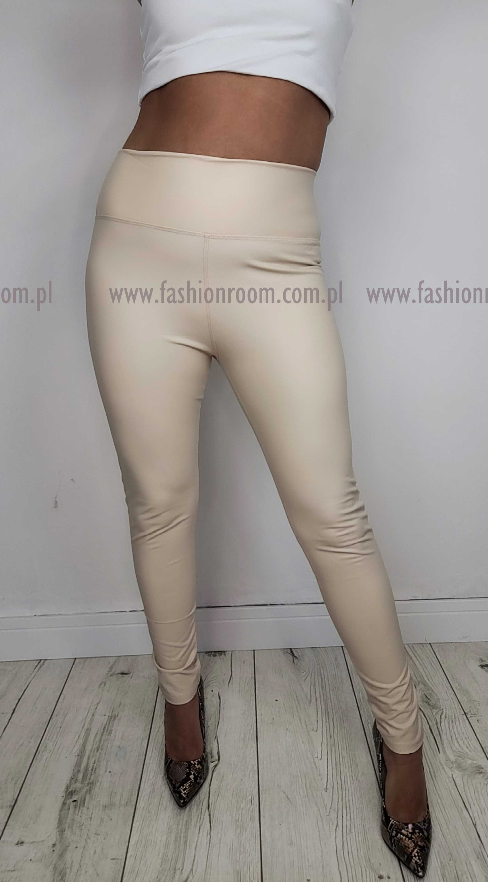 S-XL Spodnie legginsy  EKO SKÓRA skóra ekologiczna nude BEŻ  tu M/L