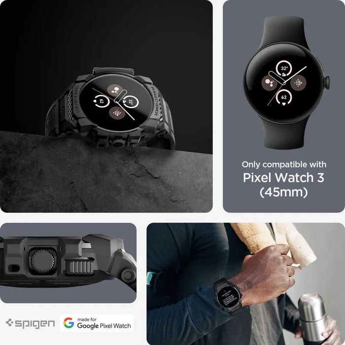 Чехол с ремешком Spigen Rugged Armor Pro для Pixel Watch 3 45mm Black