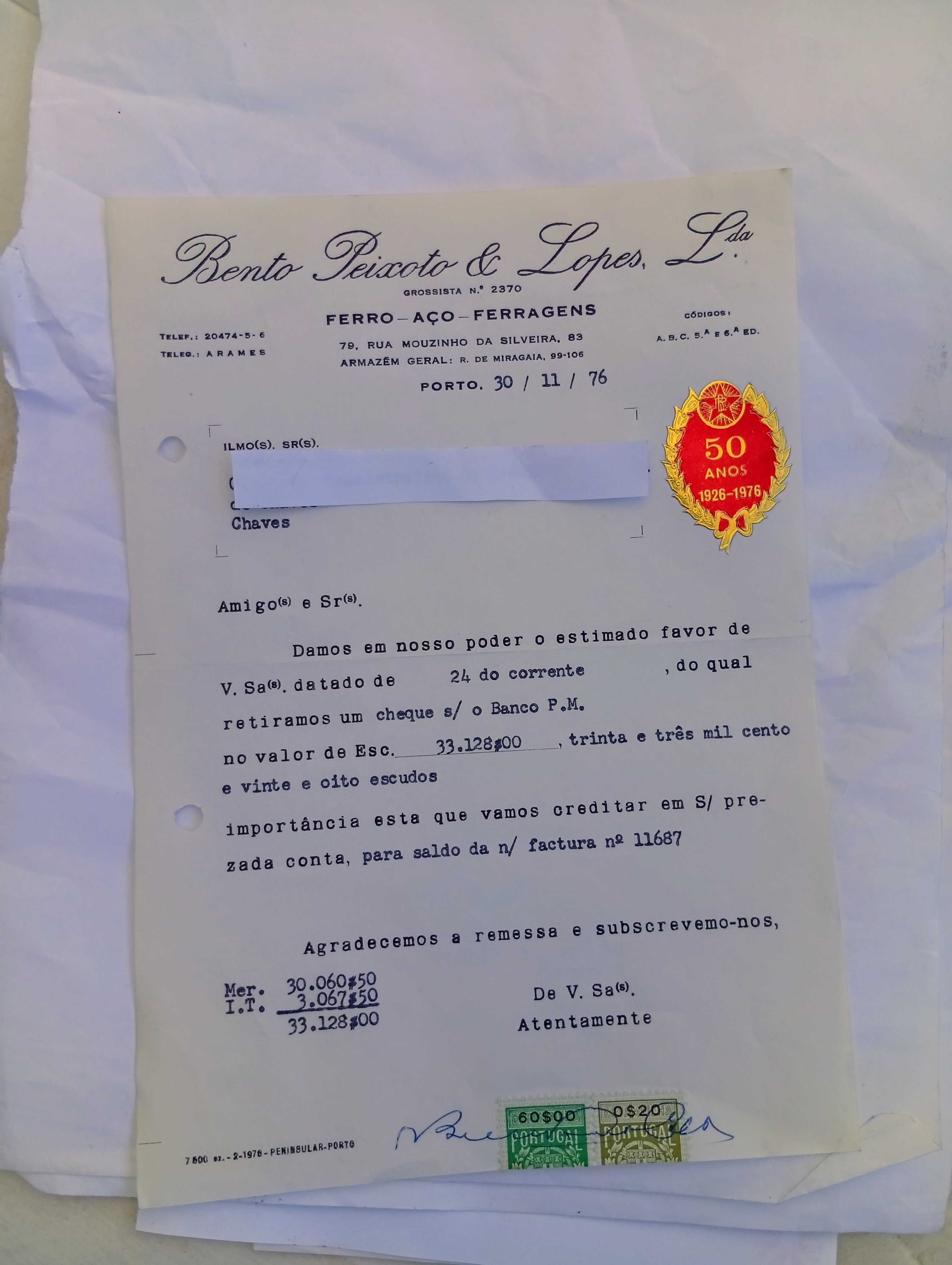 Antigo documento de crédito anos de 1970, com selos fiscais