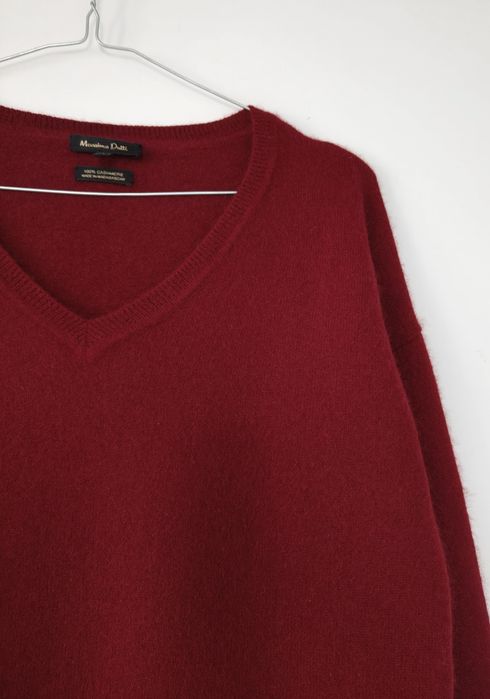 Sweter Massimo dutti 34 XS bordowy burgundowy kaszmirowy dekolt V